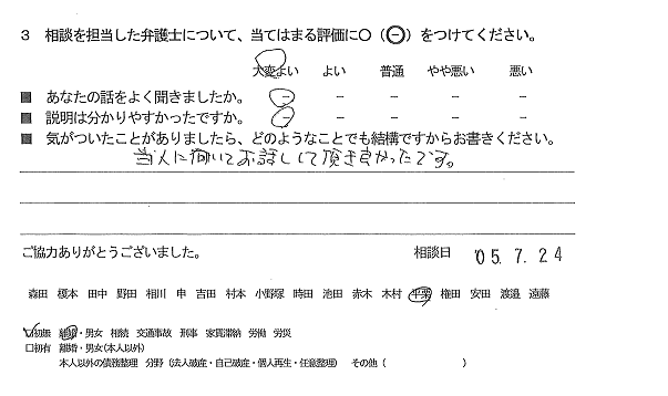 お客様の声（ご相談者の声）評判・口コミ