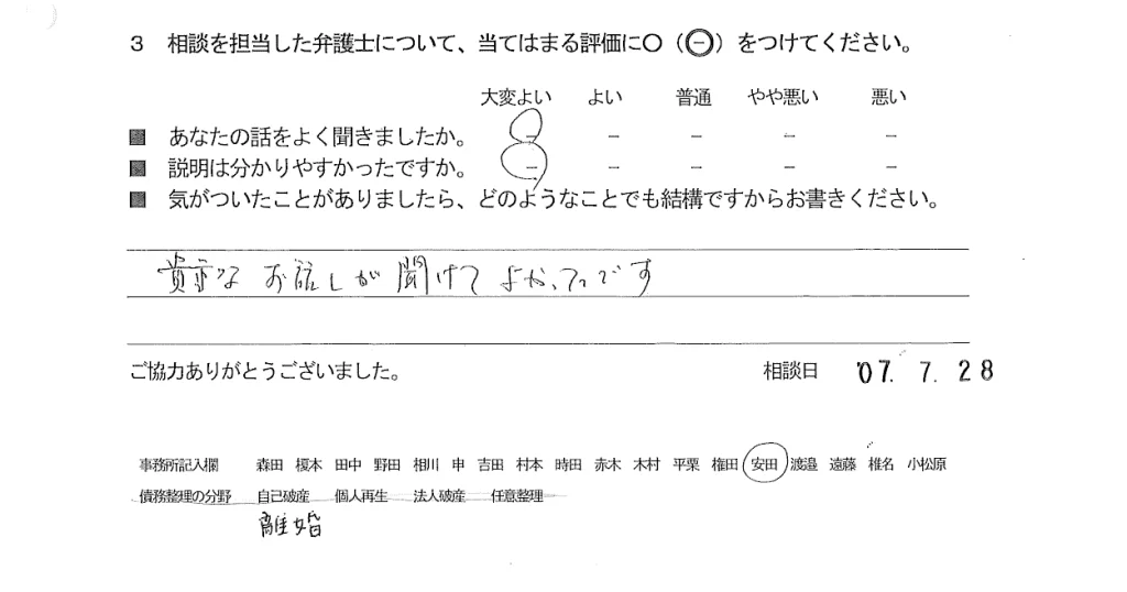 お客様の声（ご相談者の声）評判・口コミ