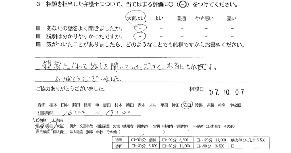 お客様の声（ご相談者の声）評判・口コミ