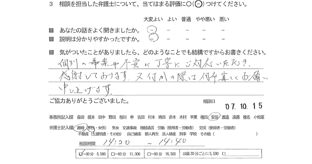 お客様の声（ご相談者の声）評判・口コミ