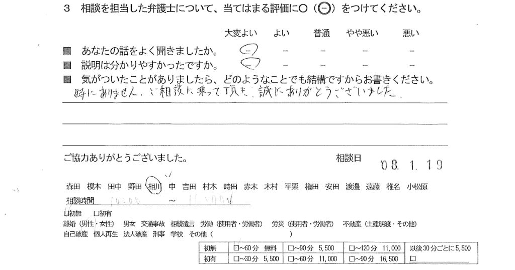 お客様の声（ご相談者の声）評判・口コミ