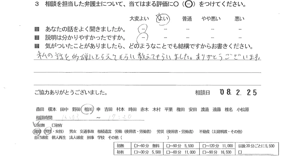 お客様の声（ご相談者の声）評判・口コミ