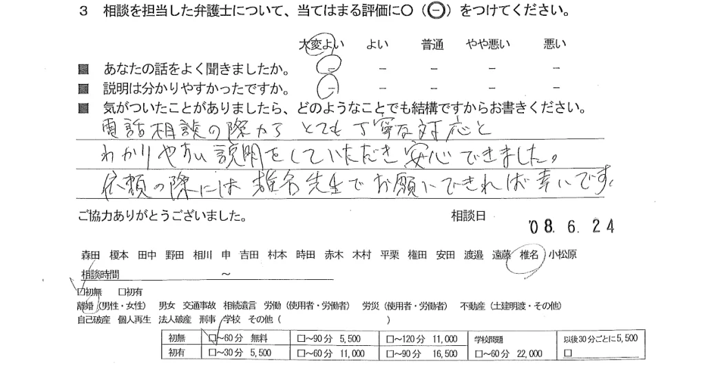 お客様の声（ご相談者の声）評判・口コミ