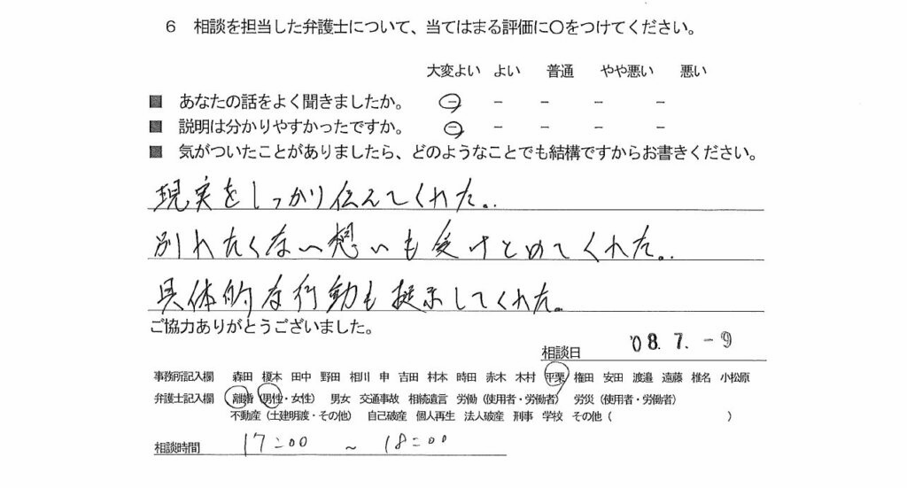 お客様の声(ご相談者の声)評判・口コミ